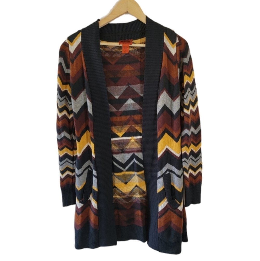 MISSONI For Target Womens Multicolored Chevron Open Front Cardigan Size S Pocket